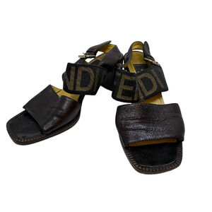 Fendi Slingback Block Heel Brown Zucca Canvas Leather 36 San